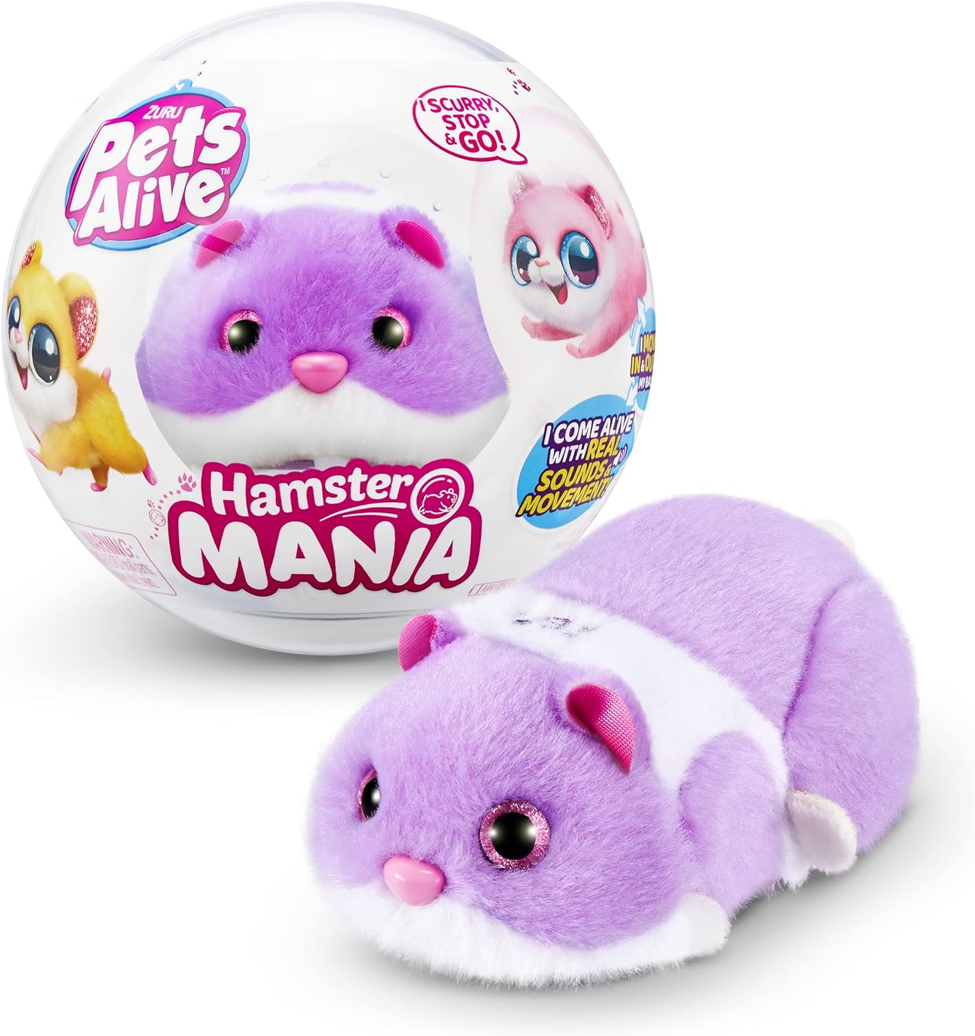 Interactive ZURU Pets Alive Hamstermania, 20+ Sounds, Purple