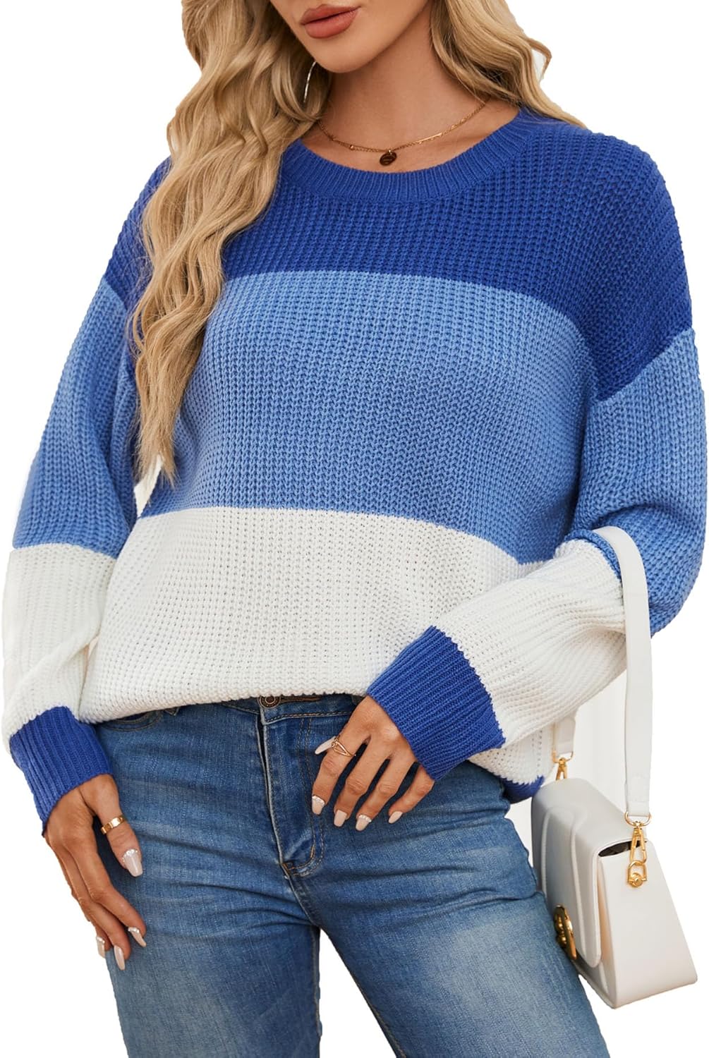 Women's Striped Color Block Sweater for Casual and Business Wear