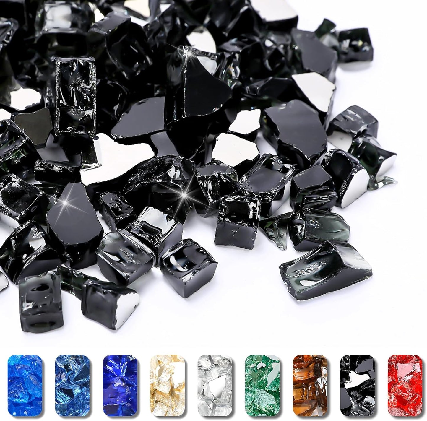 GRISUN Onyx Black Fire Glass for Fire Pit - 20 Pounds of Beauty