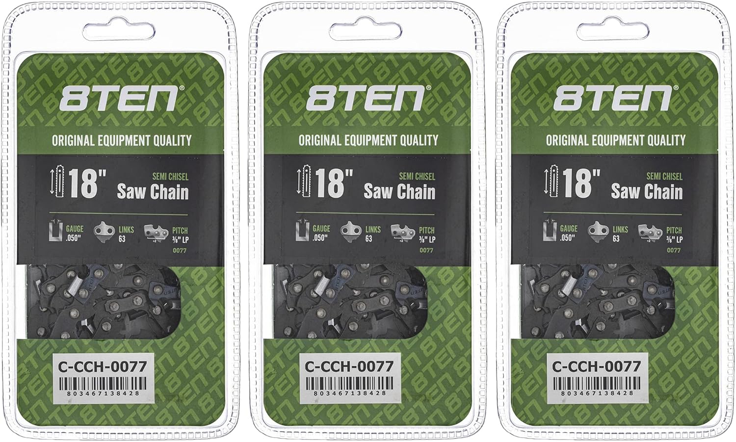 8TEN Semi Chisel Chainsaw Chain 18 Inch for Craftsman and More
