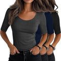Neer 3 Pack Women's Scoop Neck Stretchy Tops - Slim Fitted Tees