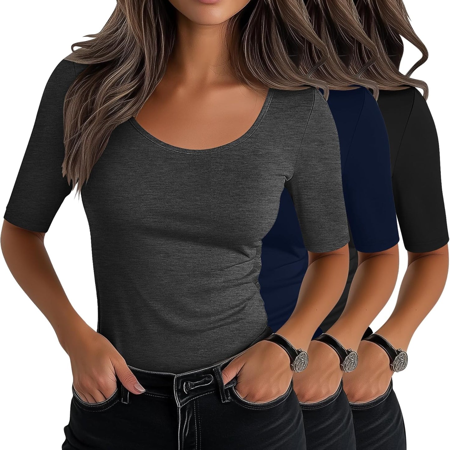 Neer Women's Scoop Neck Stretchy Tops - Casual Summer Tees