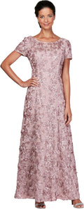 Graceful Long Sleeve Rosette Dress for Mother of the Bride Events