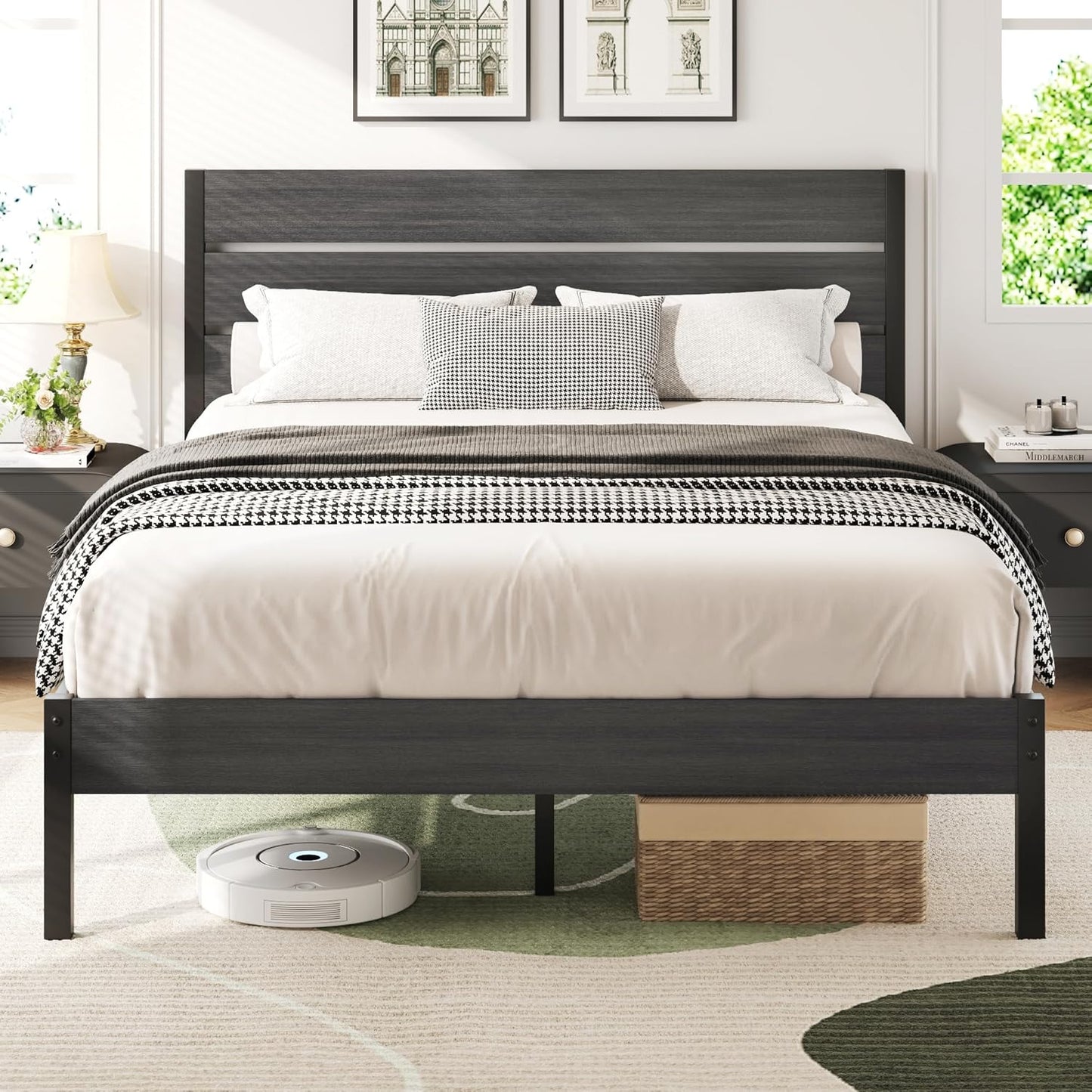 Lifezone Queen Bed Frame with Headboard and Under-Bed Storage
