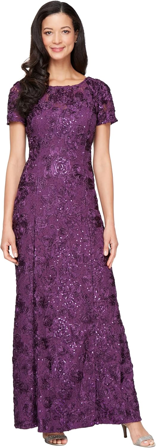 Elegant Long Rosette Mother of The Bride Dress with Sleeves