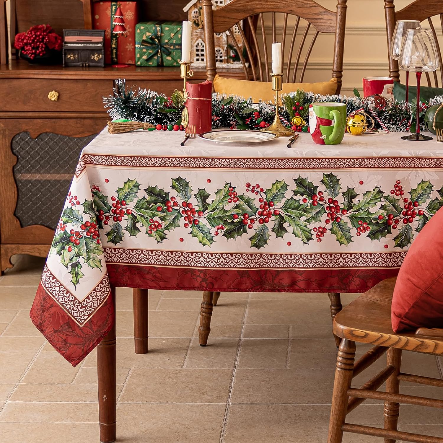 Softalker Christmas Jacquard Tablecloth for Holiday Decor