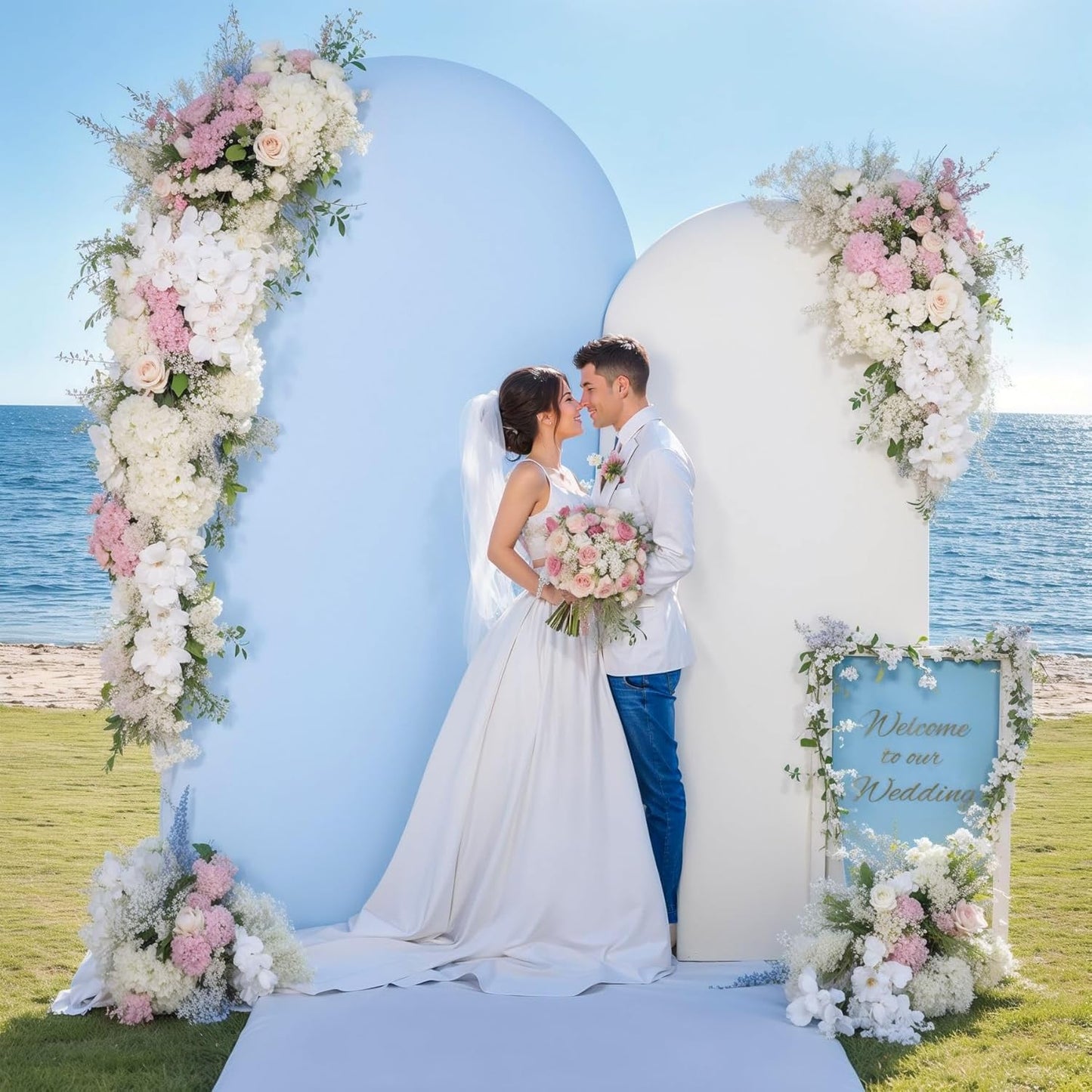 Blue White Arch Backdrop Cover Set of 2 for Weddings and Parties