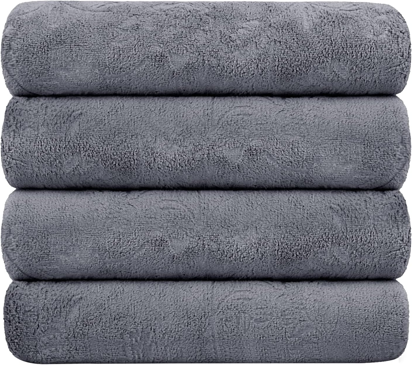 Oversized Microfiber Bath Towels 4 Pack for Adults - Grey Floral