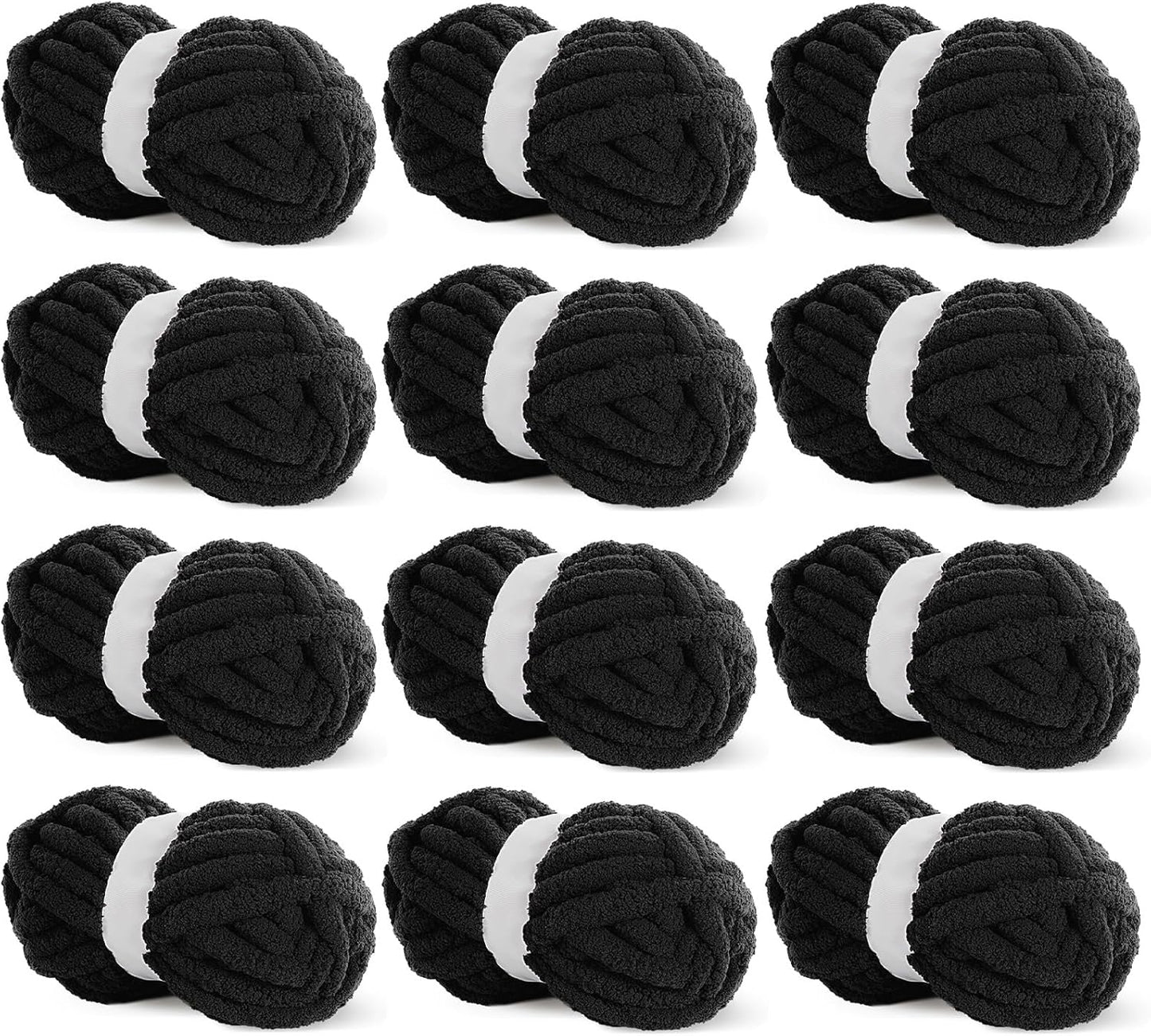 HOMBYS Black Chunky Chenille Yarn for Cozy Knitting Projects
