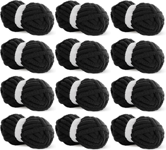HOMBYS Black Chunky Chenille Yarn for Cozy Knitting Projects