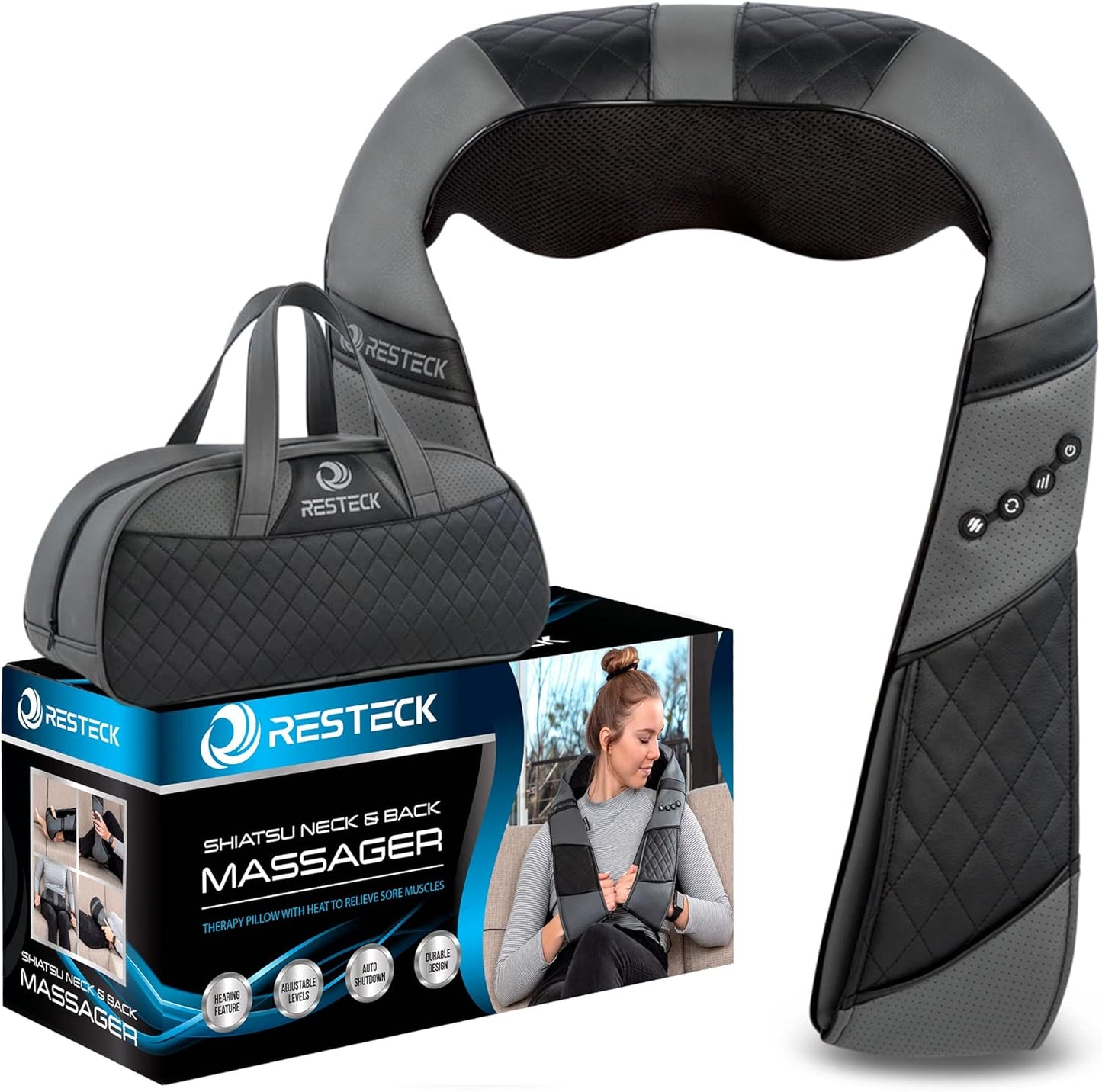 RESTECK Deep Tissue Shiatsu Massager for Neck and Back Relief