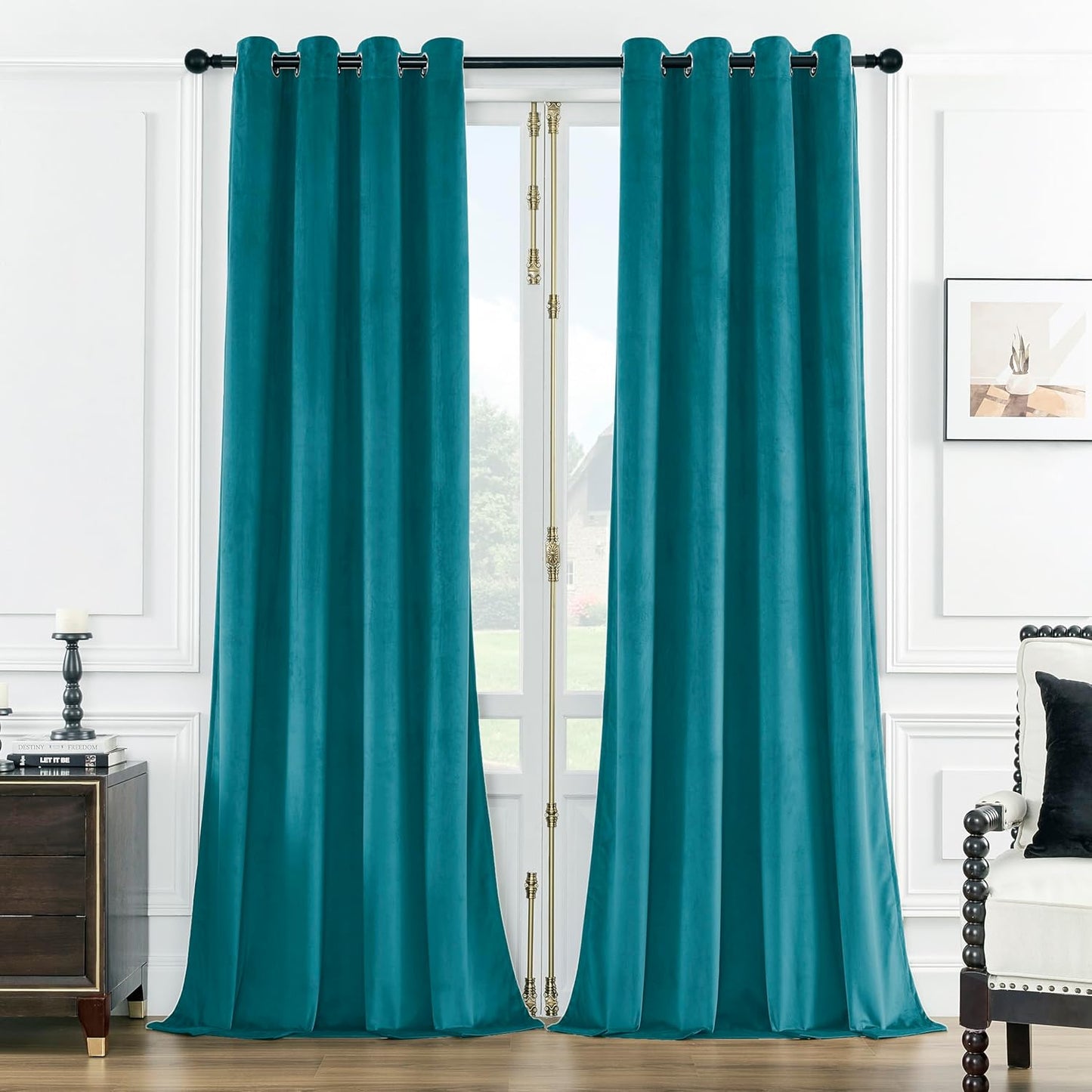 Lake Blue Velvet Curtains 108 in Long with Grommet for Elegance