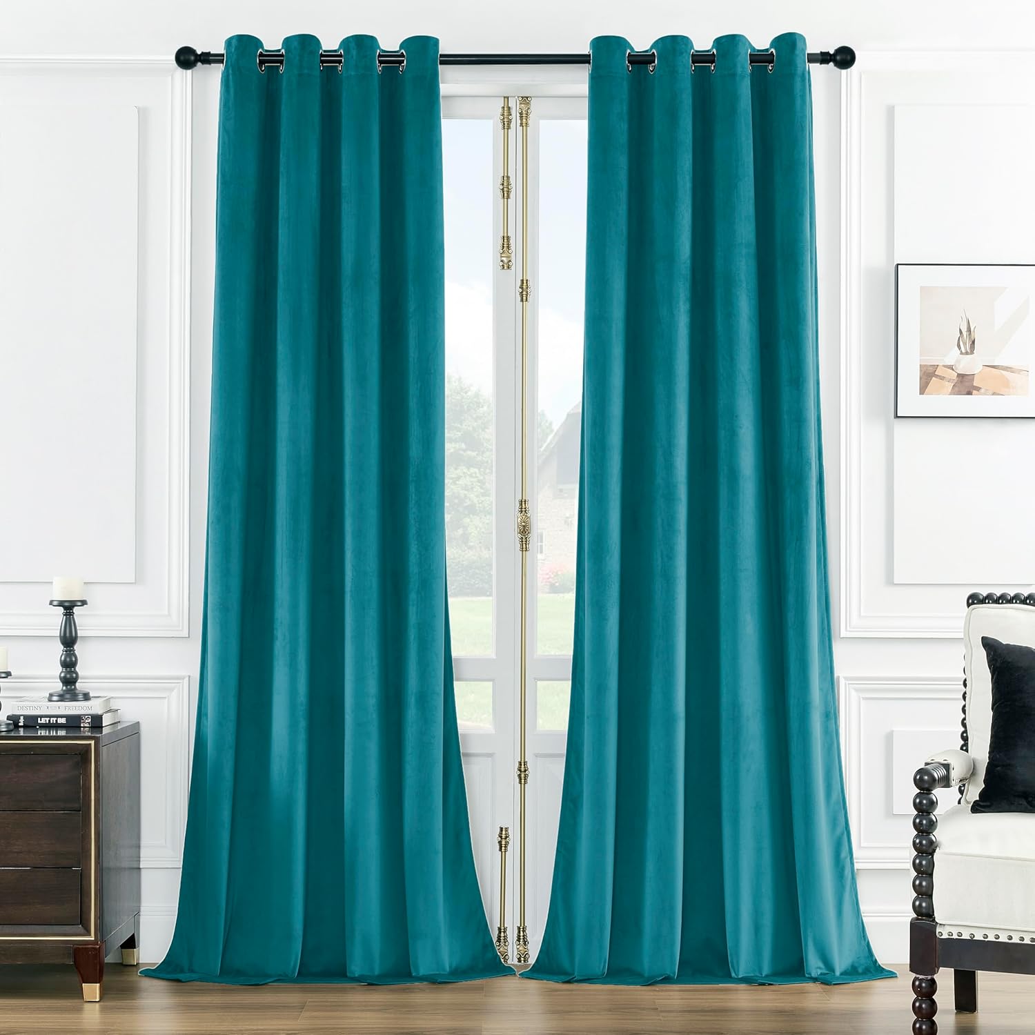 Lake Blue Velvet Curtains 108 in Long with Grommet for Elegance
