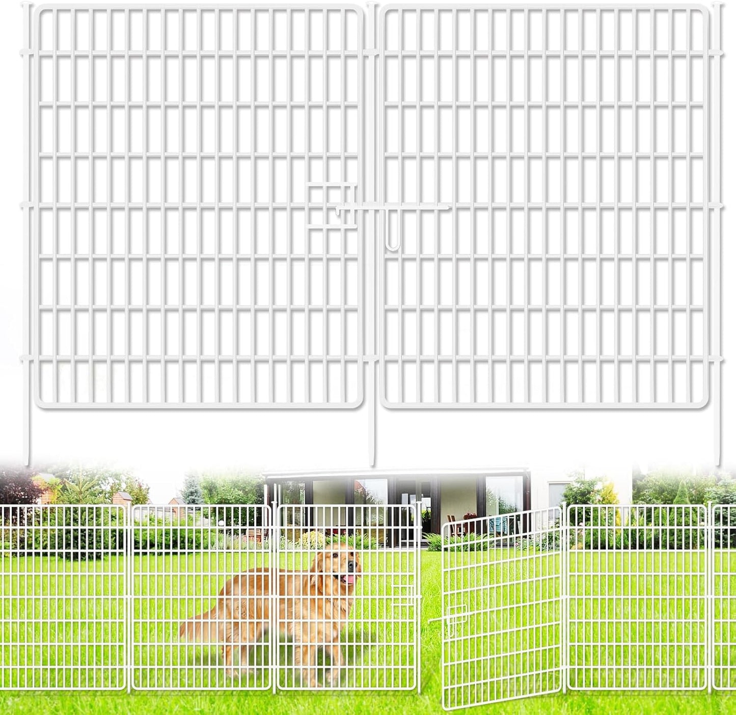 10 Panels No Dig Fence with Gate for Garden Animal Barrier
