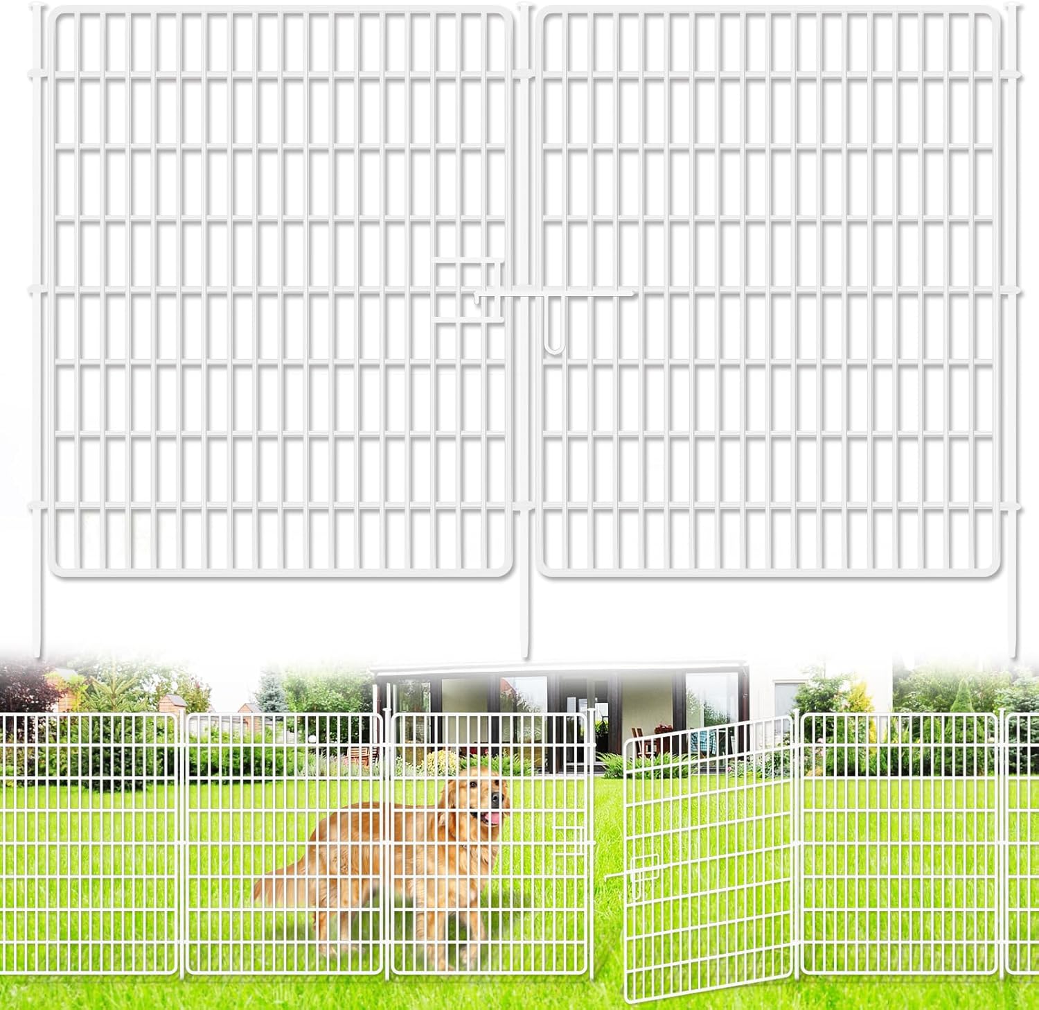 10 Panels No Dig Fence with Gate for Garden Animal Barrier