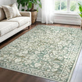 Vintage 5x7 Area Rug Sage Green Beige Floral - Soft Washable Rug