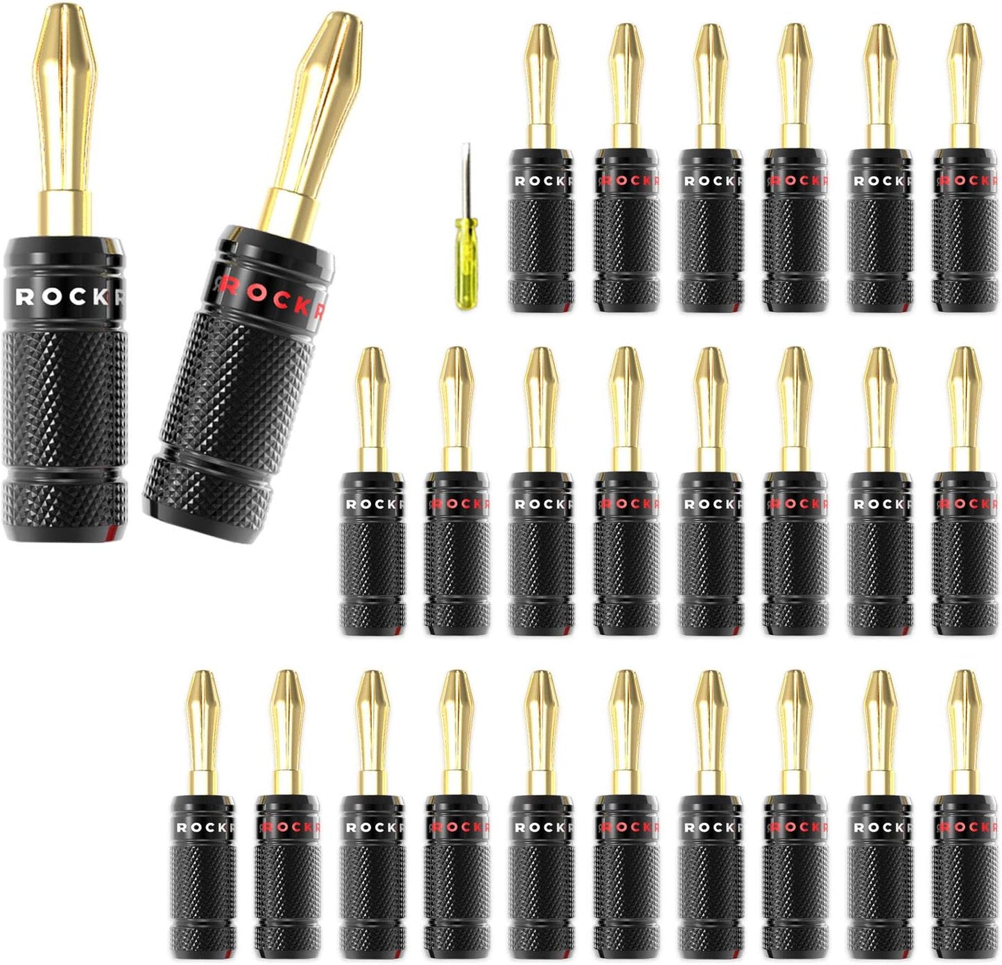 24 pcs Banana Plugs for Speaker Wire, 24K Gold Plated Connectors