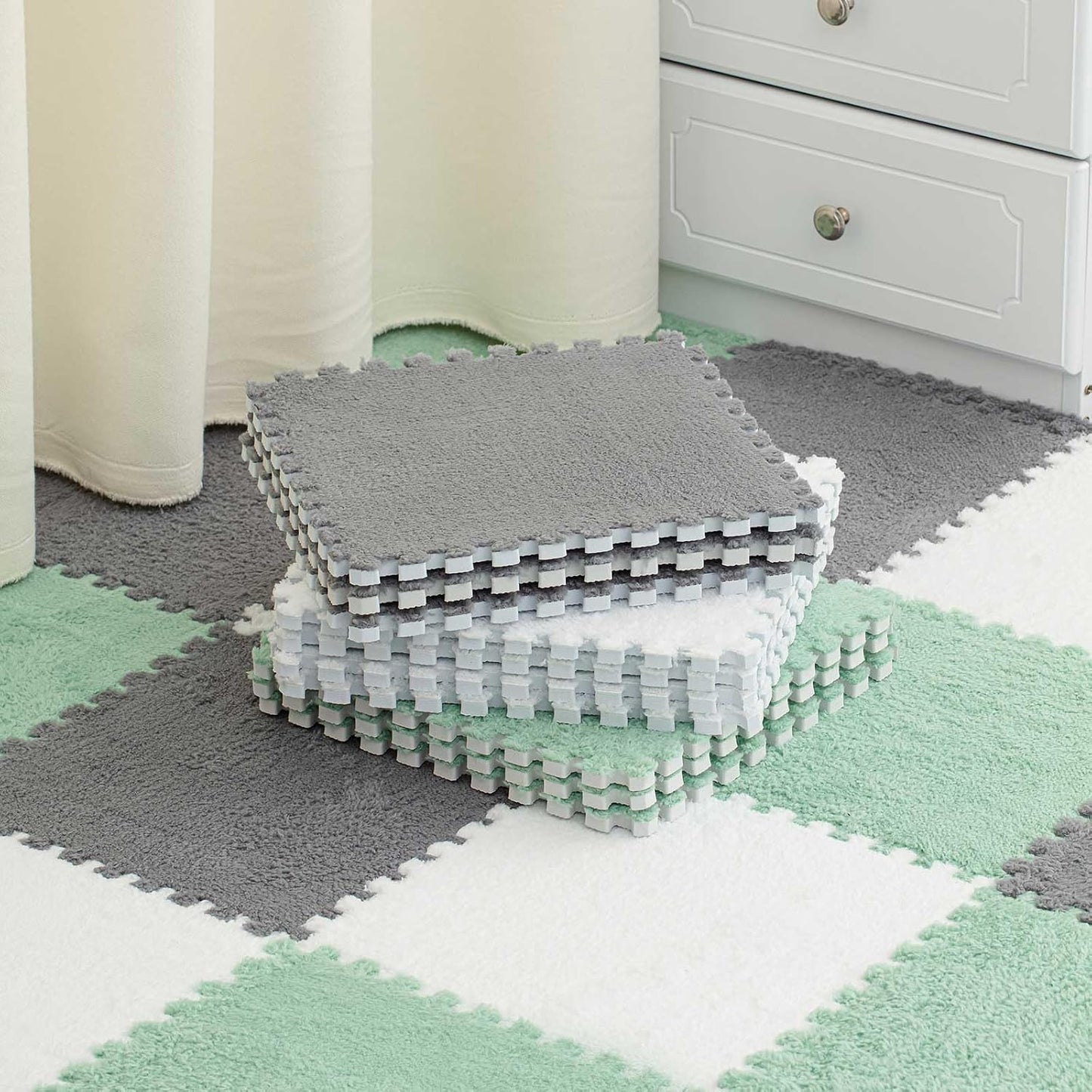 36 Pcs Plush Foam Floor Mat Interlocking Carpet Tiles for Kids