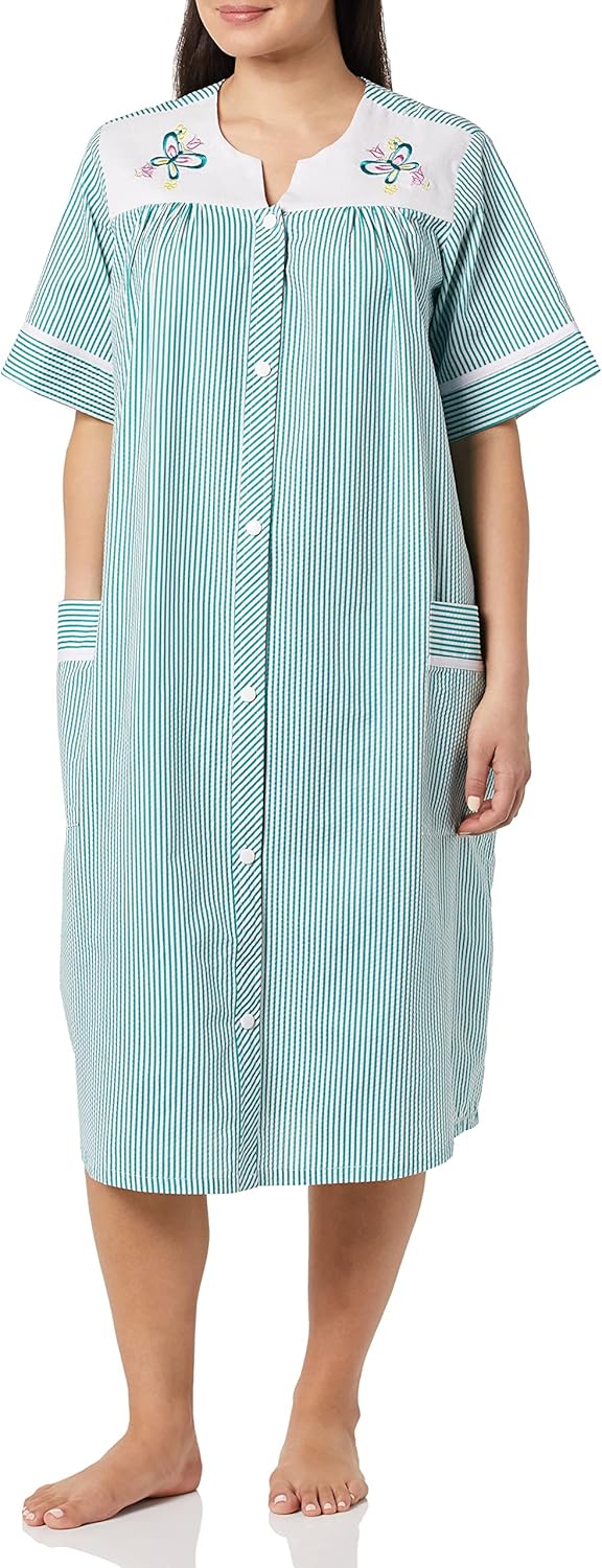 AmeriMark Women Calf-Length Snap Front Knit Duster House Coat