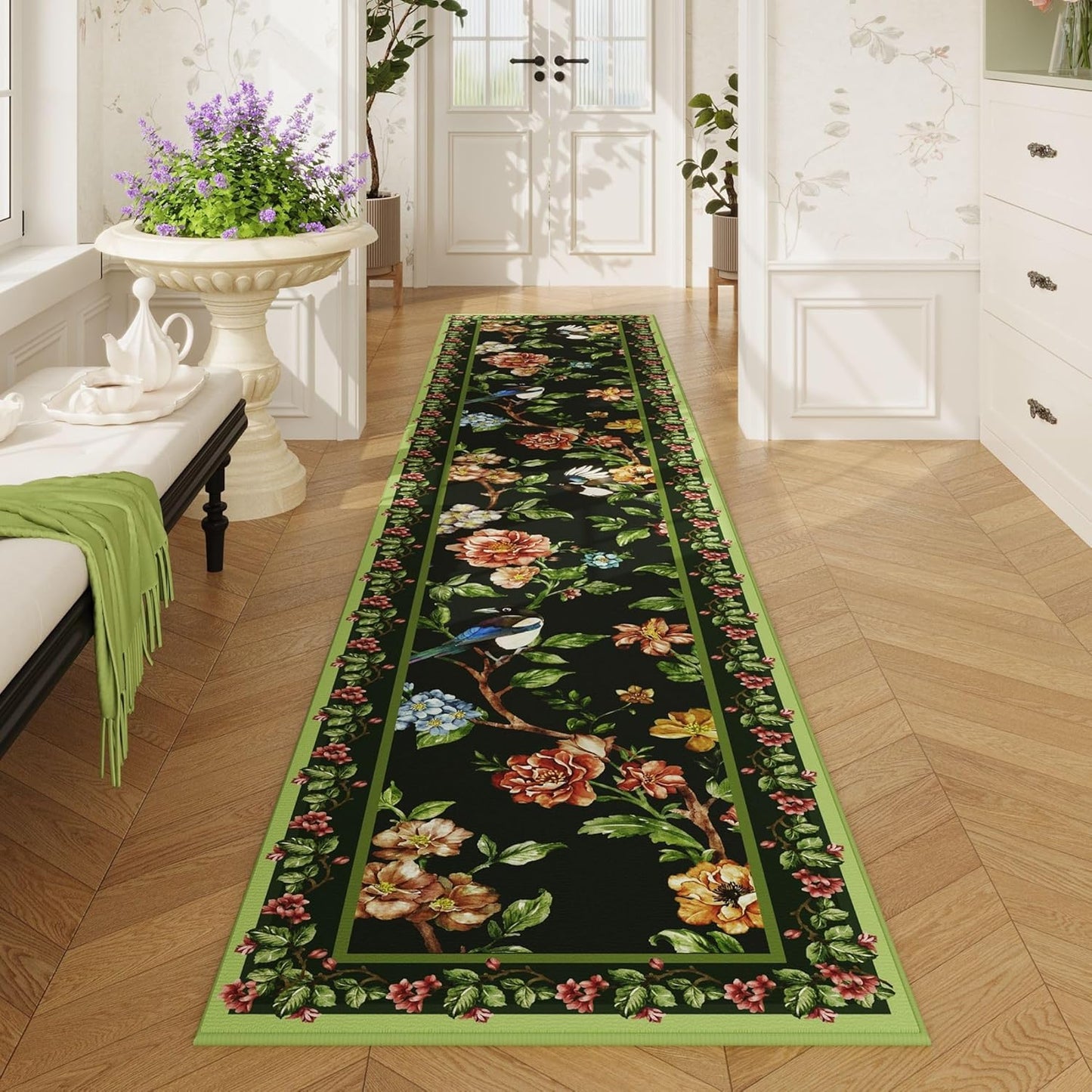 Non Slip Kitchen Runner Rug 2ftx10ft Soft Floral Design for Home