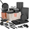 Dark Gray 22-Piece Pots and Pans Set with Plaid Pattern
