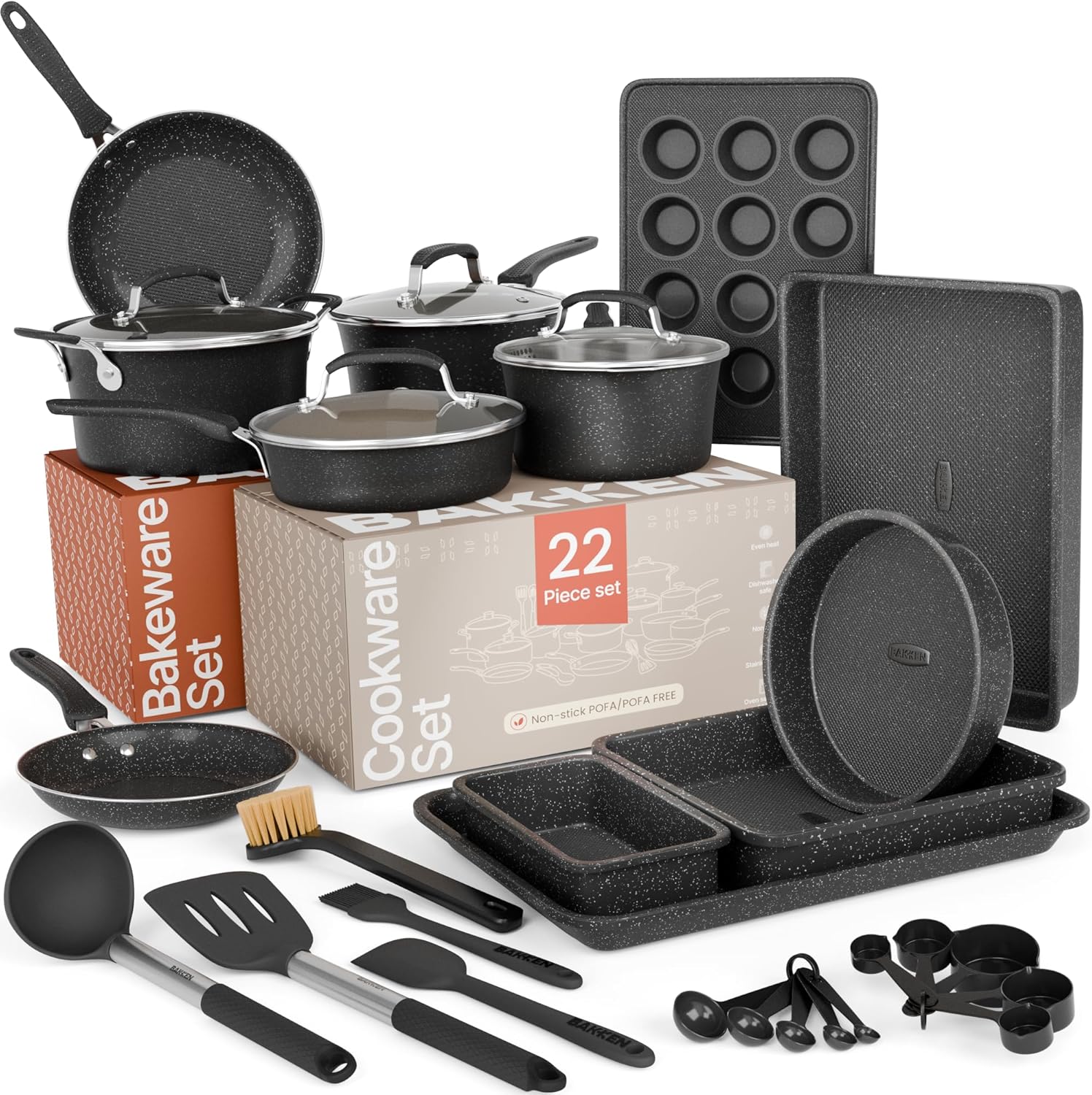 22-Piece Non Stick Cookware & Bakeware Set with Plaid Pattern