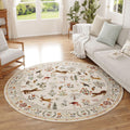 Rugcomf Round Rug 4ft Washable Non Slip Boho Floral Design