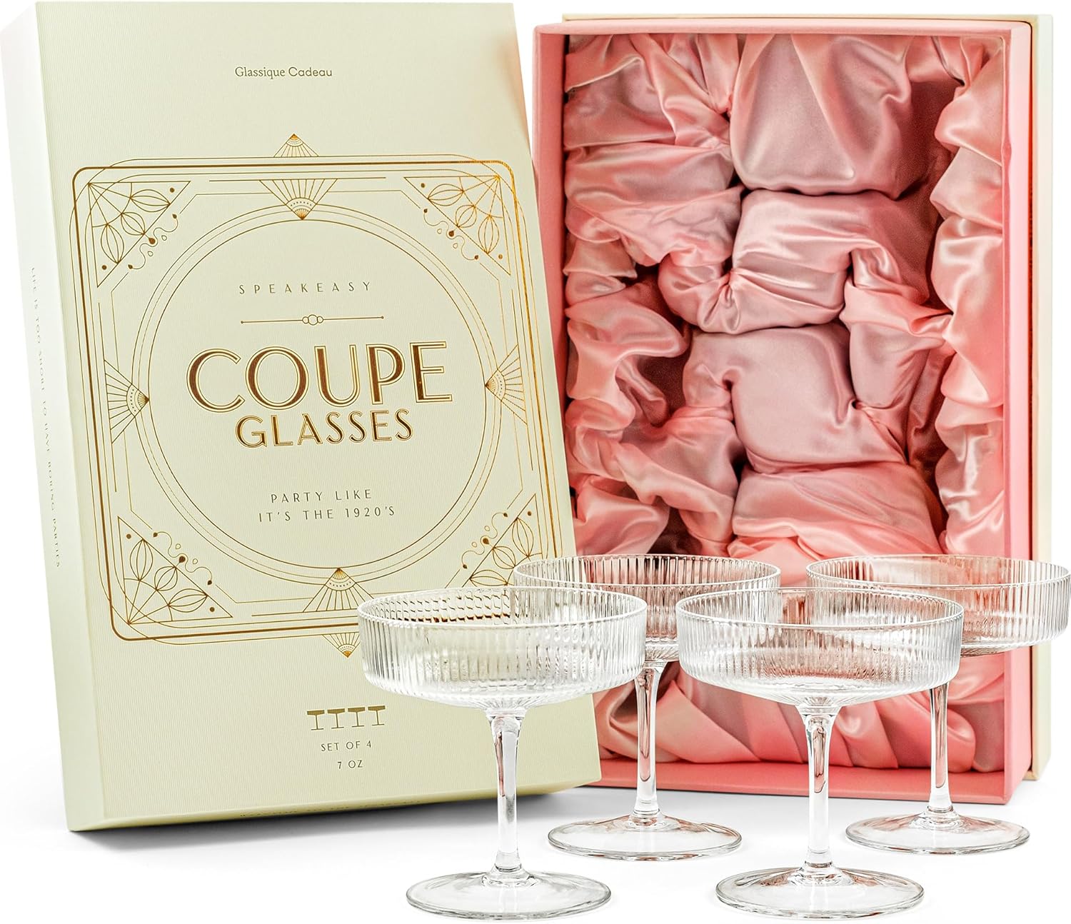 Vintage Art Deco Coupe Glasses Set of 4 for Classic Cocktails