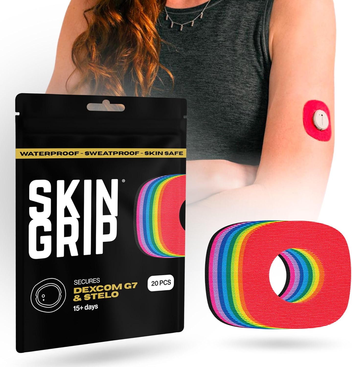 Skin Grip Adhesive Patches for Dexcom G7 & Stelo CGM - 20 Pack