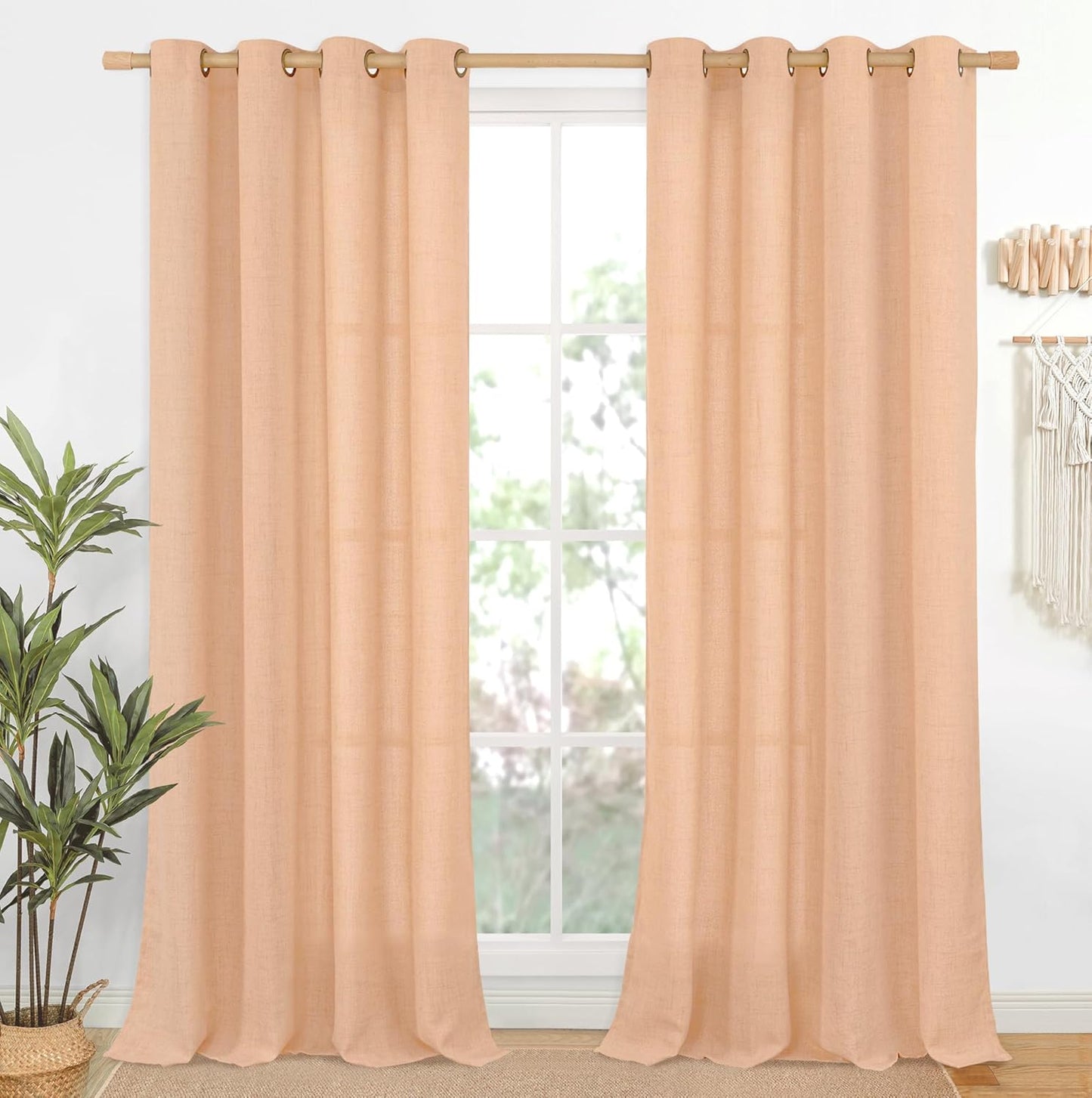 YoungsTex Peach Linen Curtains 95 Inch Length for Cozy Spaces