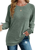 Saloogoe Sweatshirt for Women Crewneck Pleated Tunic Top - Lightweight