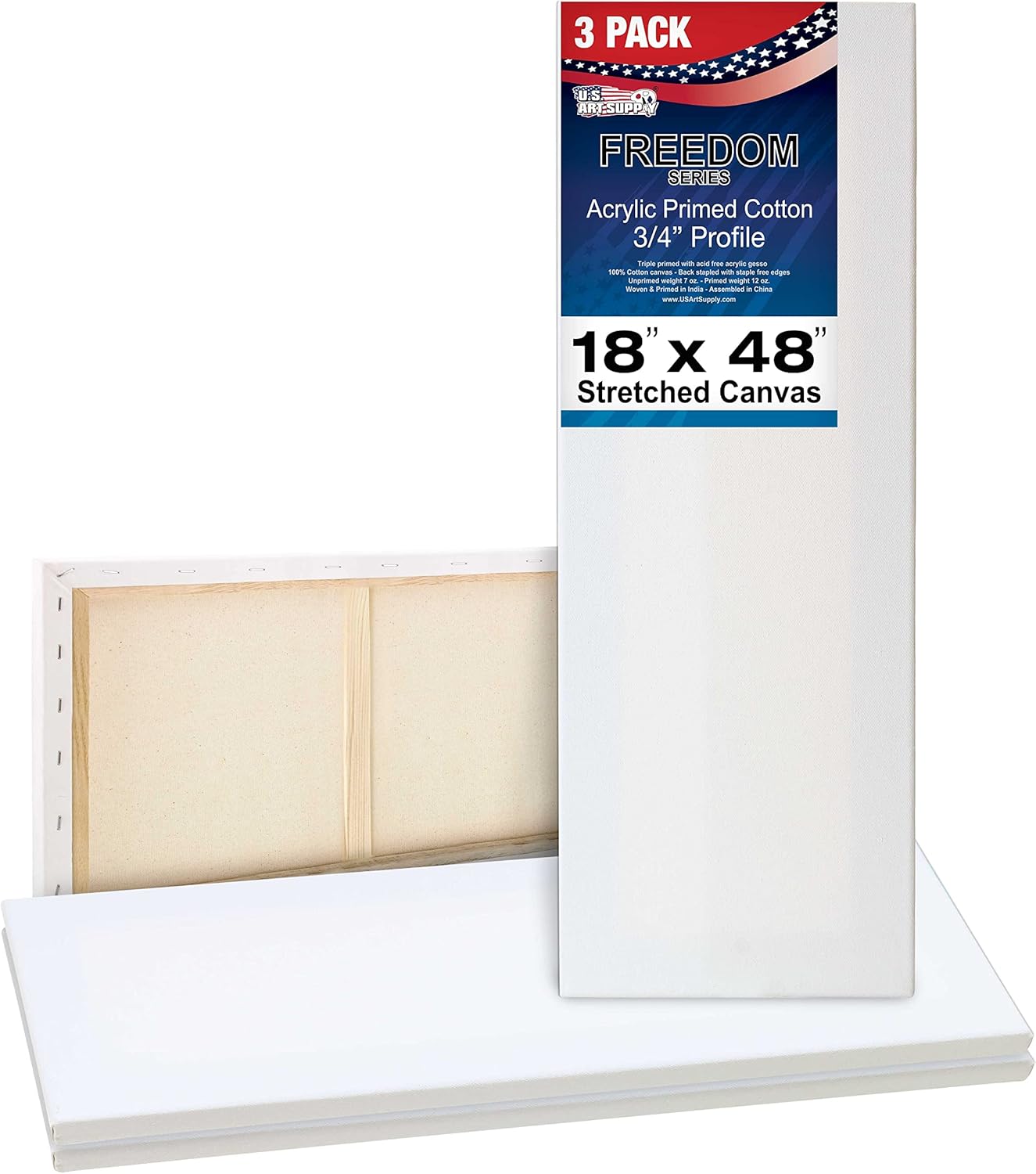 Professional Quality 18 x 48 inch Stretched Canvas 3-Pack