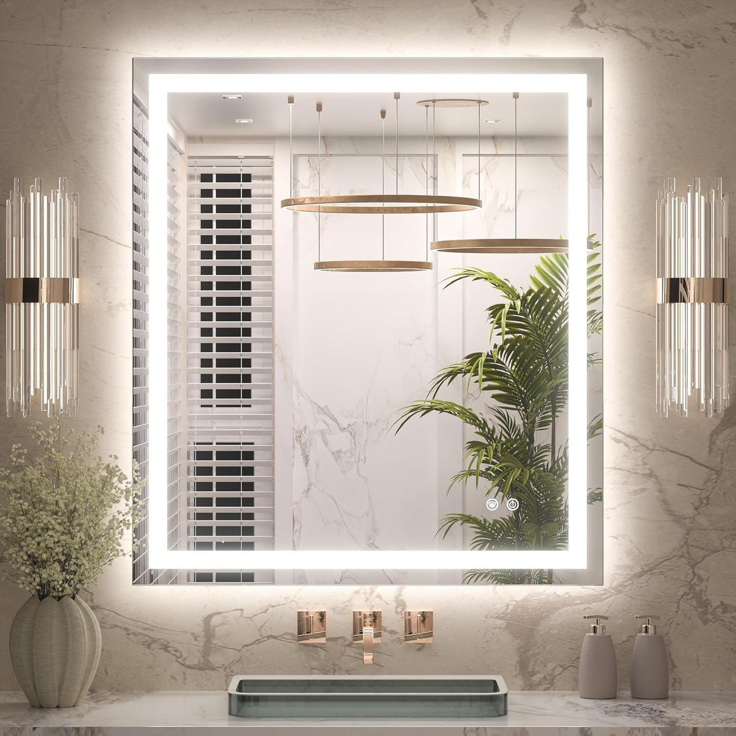 Keonjinn 32 x 36 Inch LED Bathroom Mirror with Frontlit & Backlit