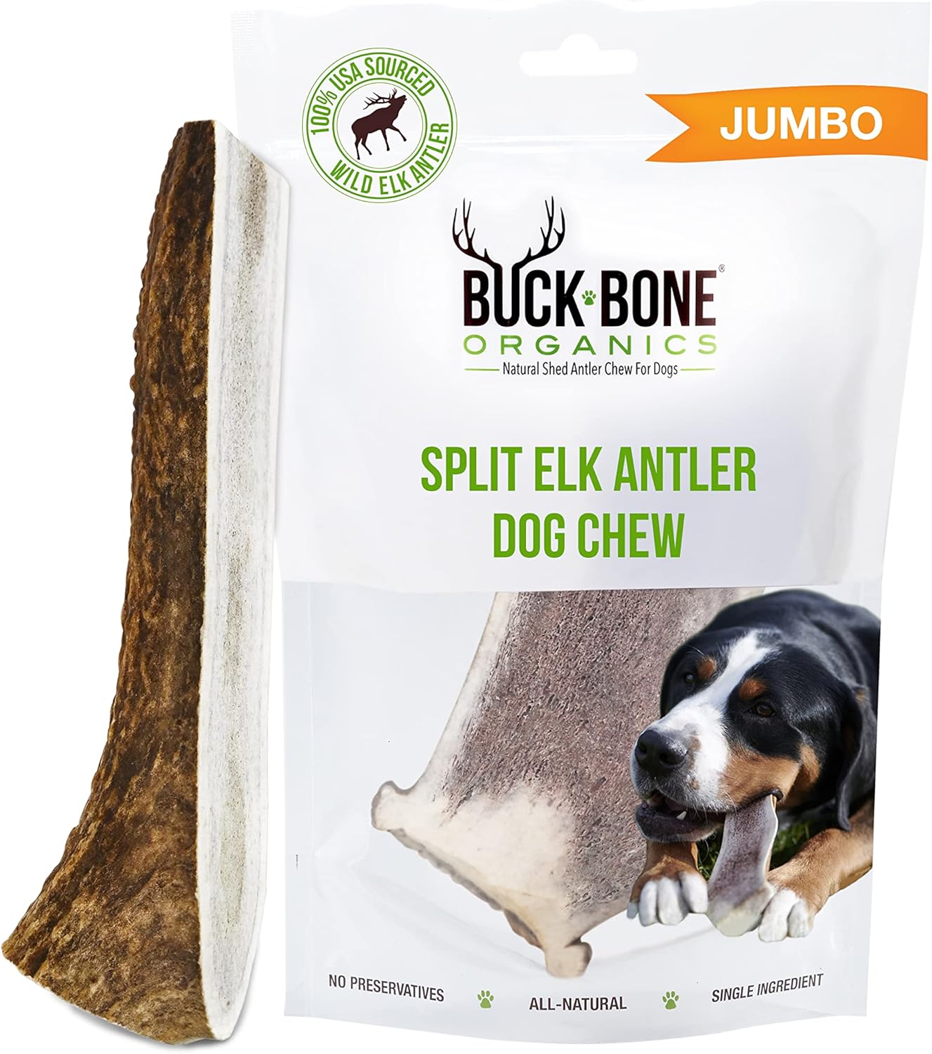Buck Bone Organics Jumbo Elk Antlers for Dogs - Long Lasting Chews