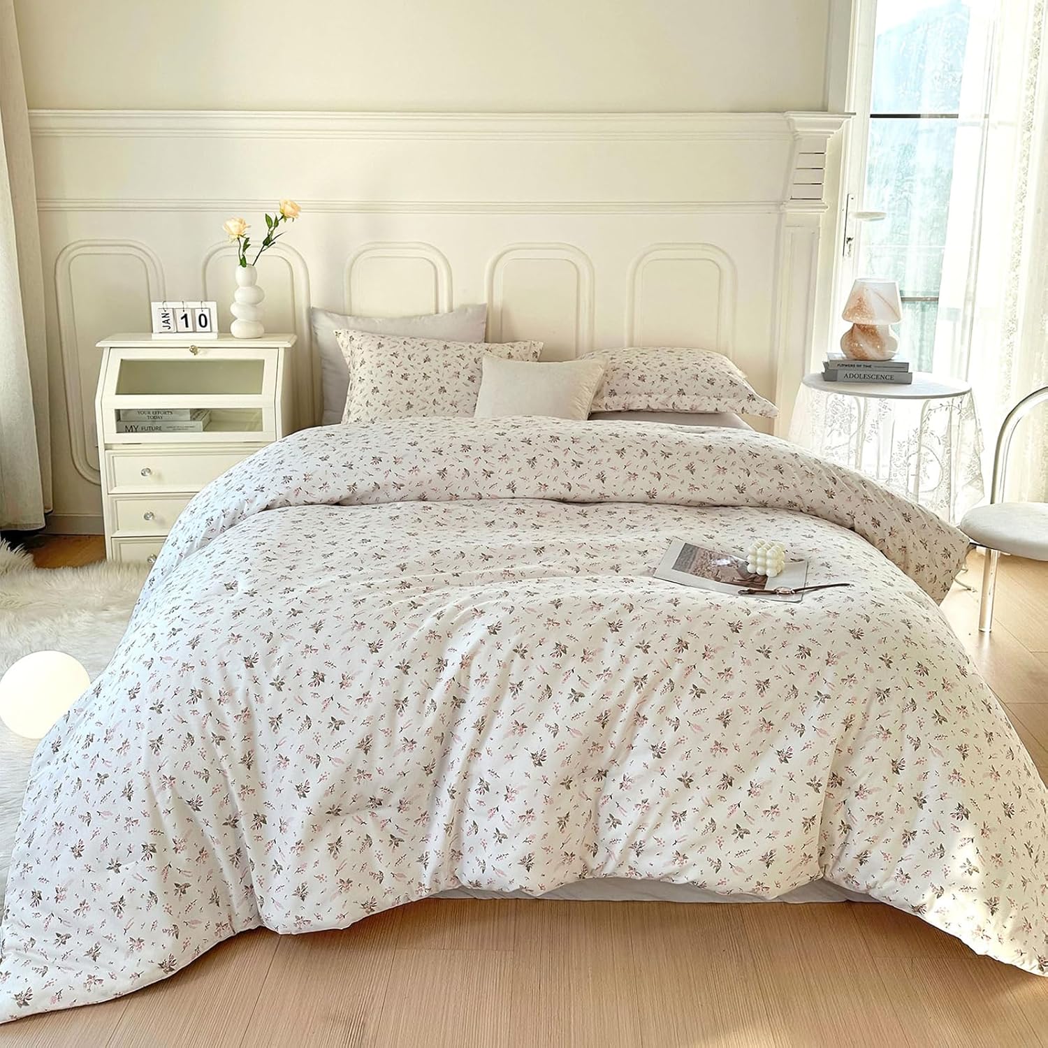 EAVD Vintage Garden Pink Floral Comforter Set for Chic Bedding