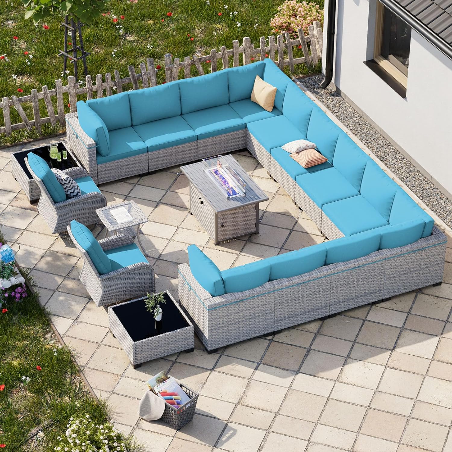 18-Piece Outdoor Patio Furniture Set with Fire Pit Table