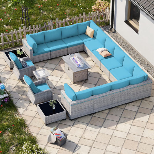 18-Piece Outdoor Patio Furniture Set with Fire Pit Table