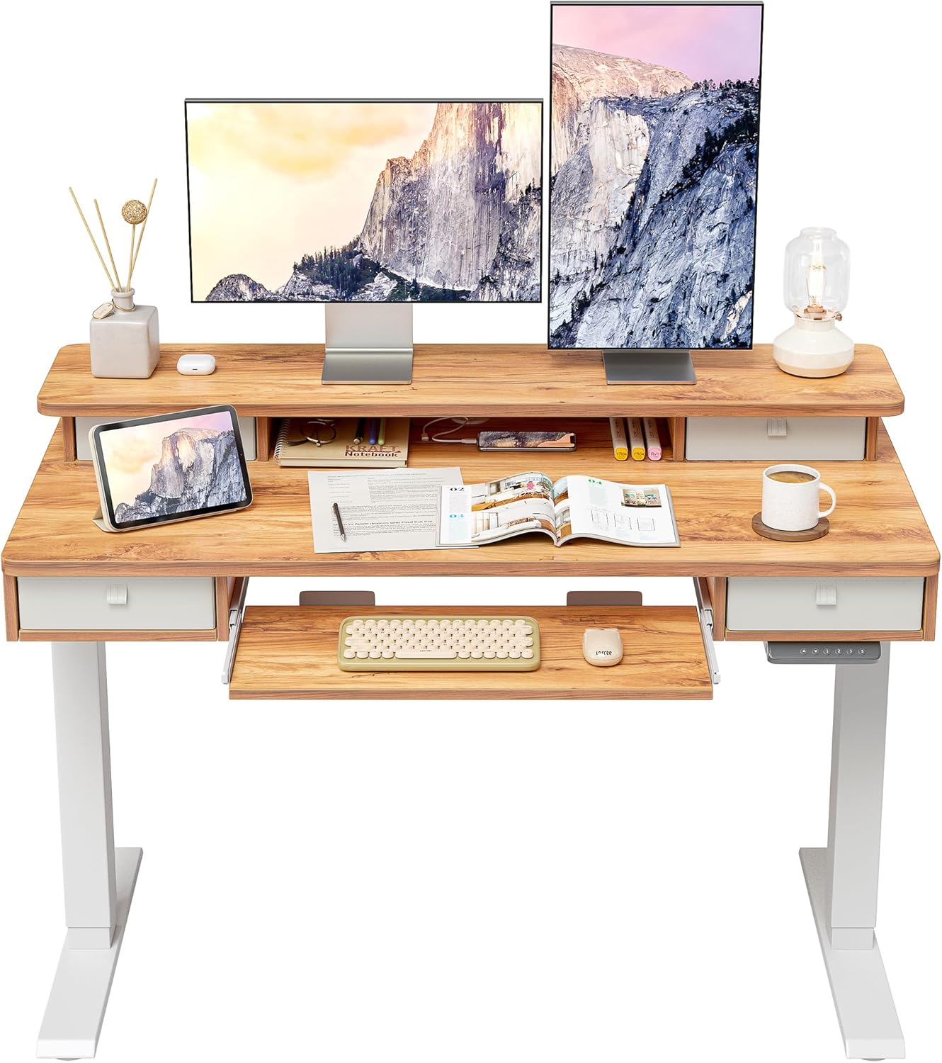 FEZIBO Electric Standing Desk - 4 Drawers & Keyboard Tray