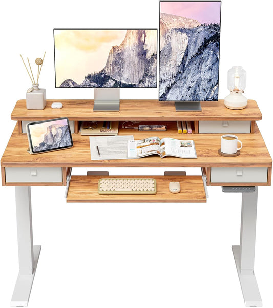 FEZIBO Electric Standing Desk - 4 Drawers & Keyboard Tray