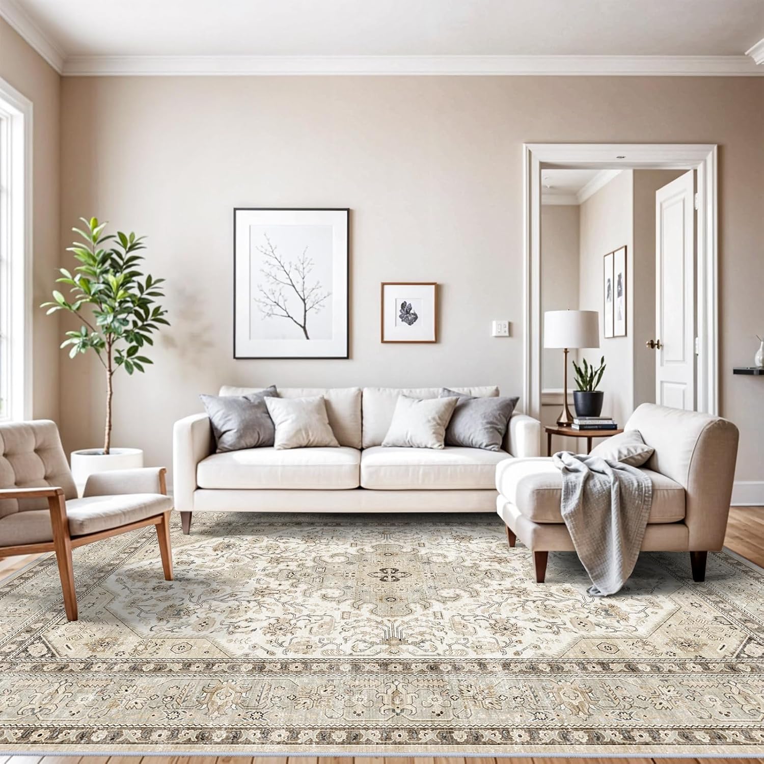 10x12 Area Rug for Living Room: Vintage Washable Indoor Carpet