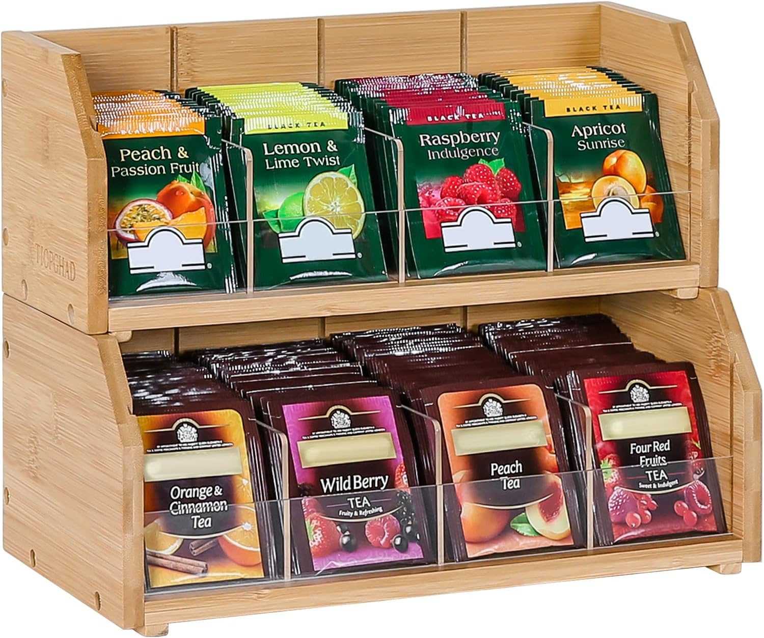 2-Layer Stackable Bamboo Tea Bag Organizer for Easy Storage