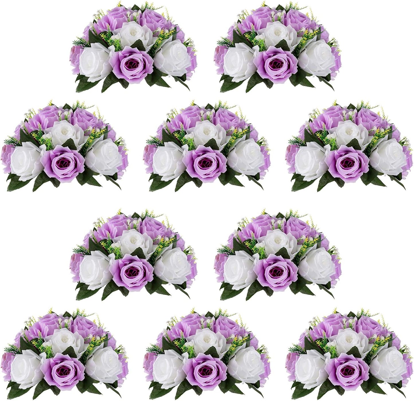NUPTIO Flower Wedding Centrepieces - 10 Pcs Lilac & White Decor