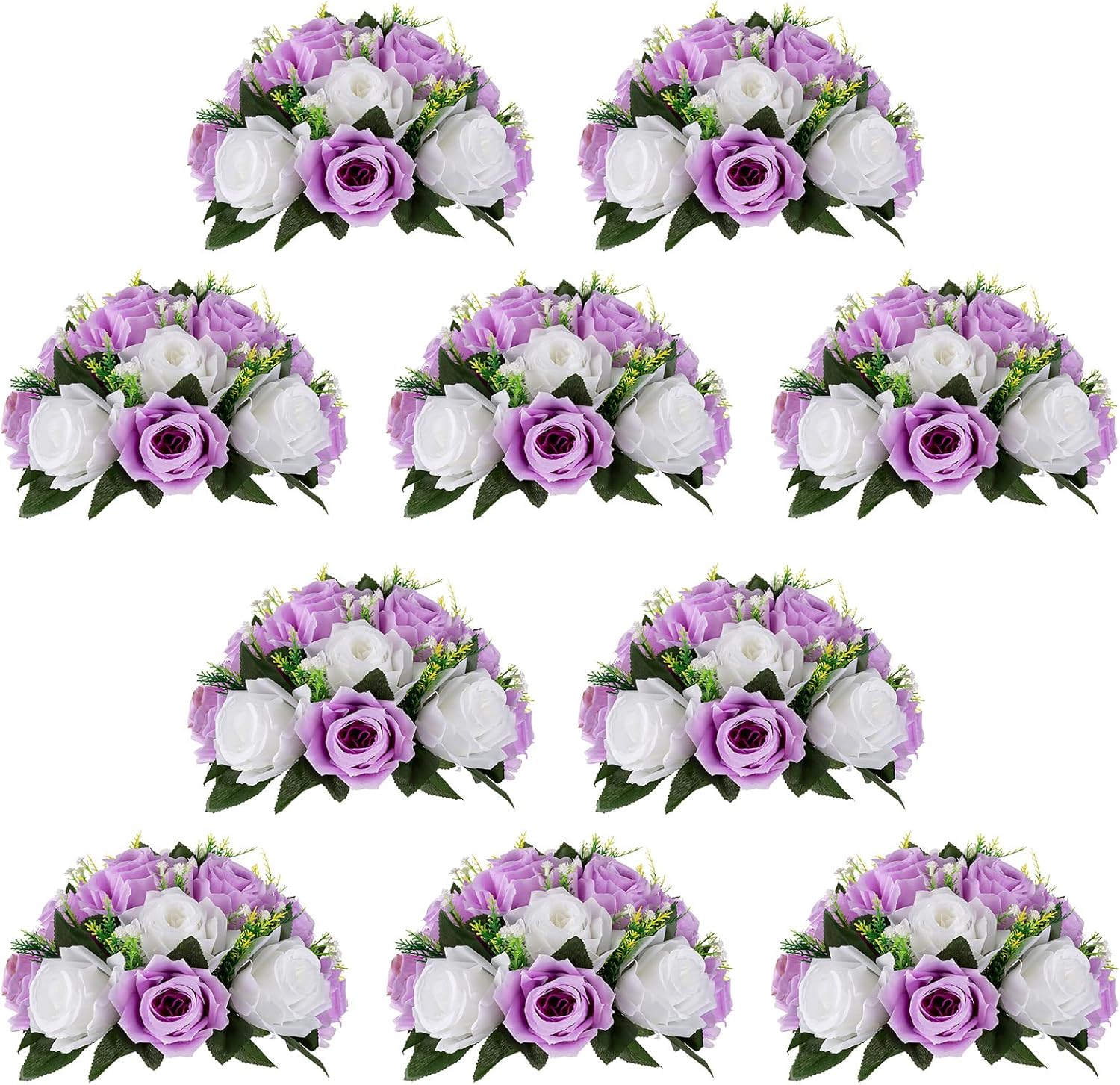 NUPTIO Flower Wedding Centrepieces - 10 Pcs Lilac & White Decor