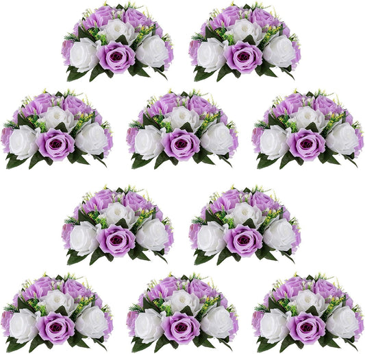 NUPTIO Flower Wedding Centrepieces - 10 Pcs Lilac & White Decor