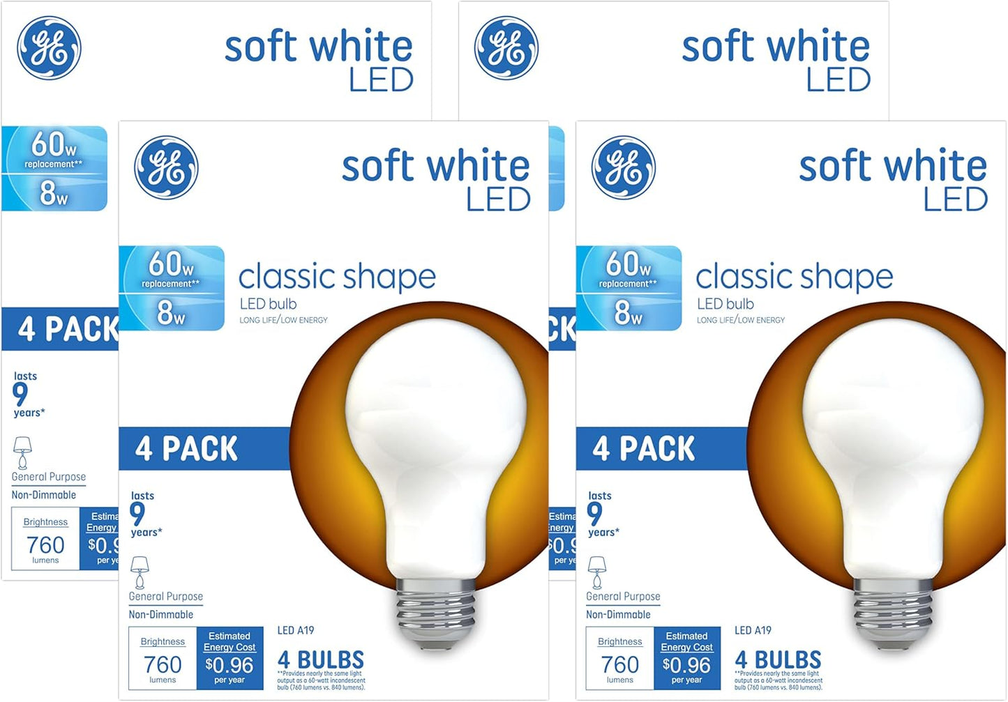 GE LED Light Bulbs 60 Watt Soft White A19 for Bright Spaces