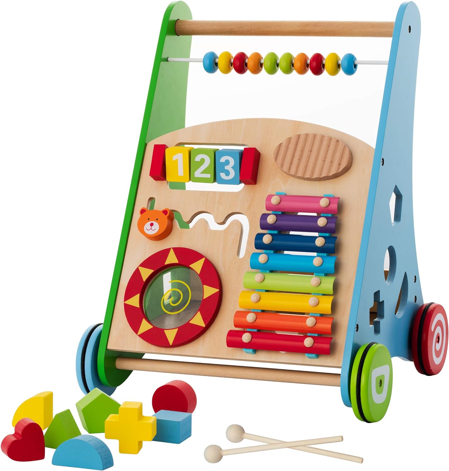 Kid's Wooden Learning Walker with Activity Center