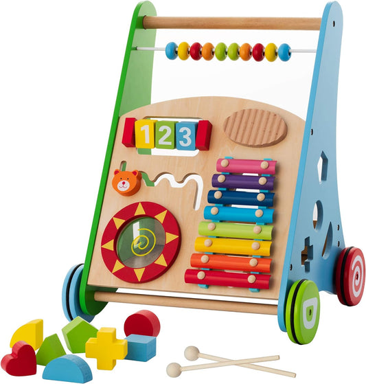 Kid's Wooden Learning Walker with Activity Center