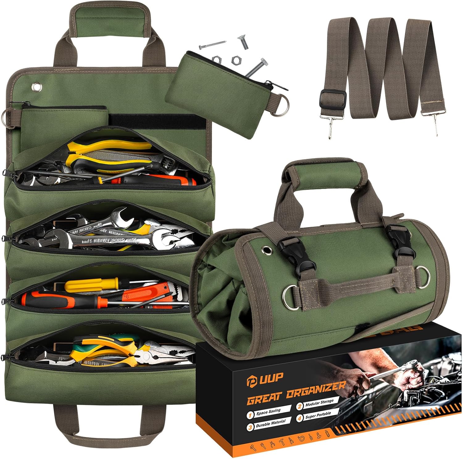 Portable Roll Up Tool Bag with Pouches - Organize in Style!