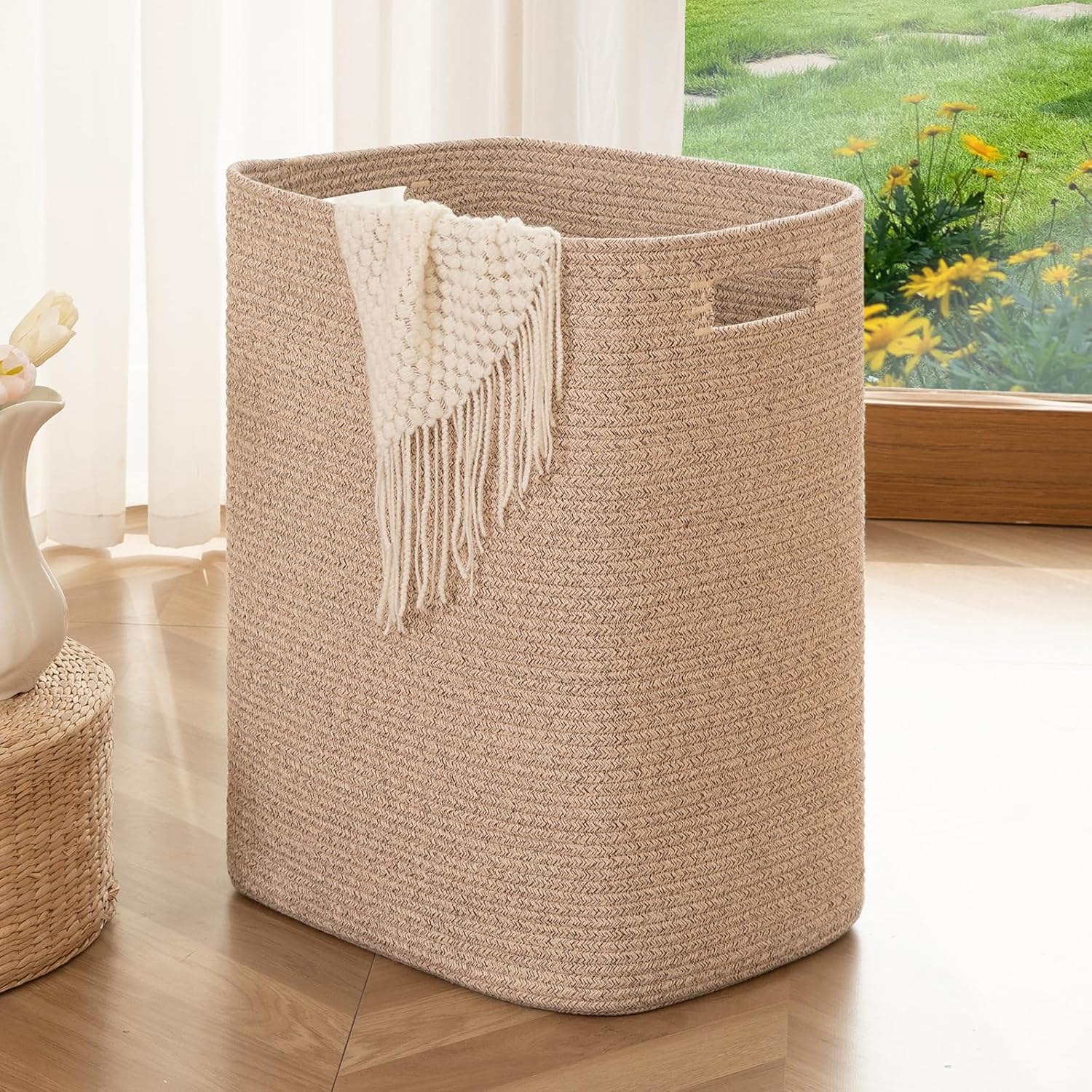 OIAHOMY Laundry Hamper - Large Cotton Basket for Storage