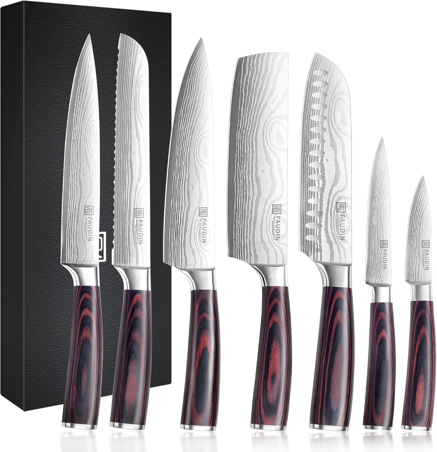 PAUDIN Chef Knife Set - 7 Pieces Ultra Sharp Kitchen Knives